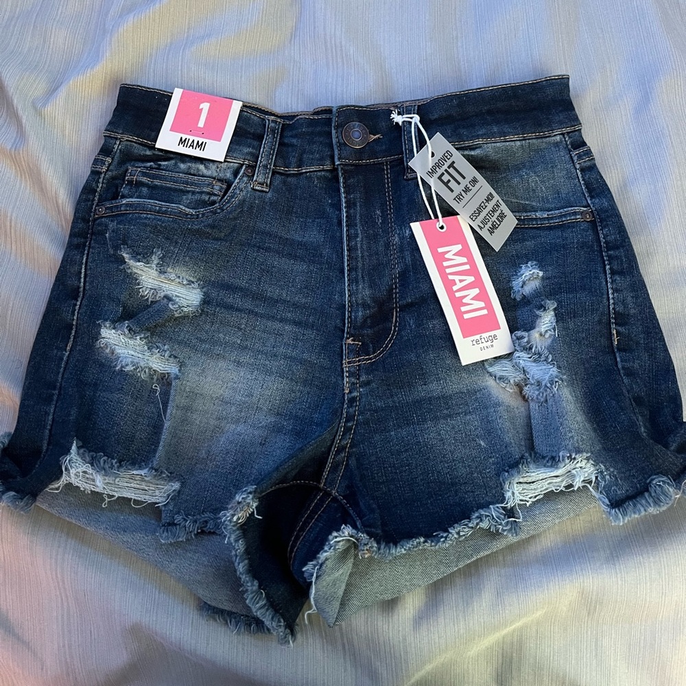 Brand New Dark Denim Ripped Jean Shorts